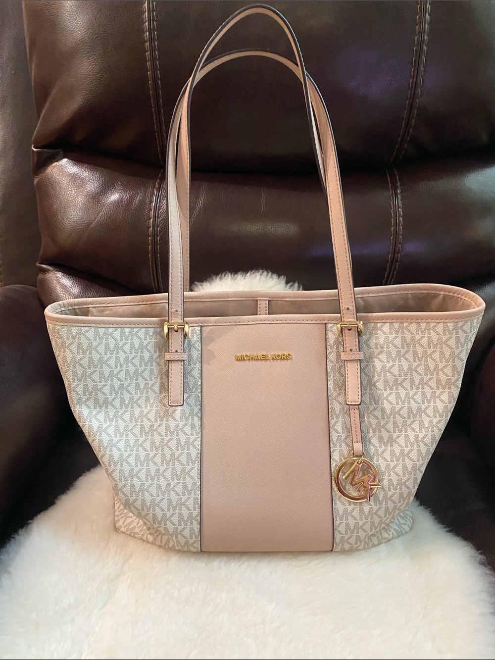 Michael Kors Blush Pink MK Signature Center-Panel Tote